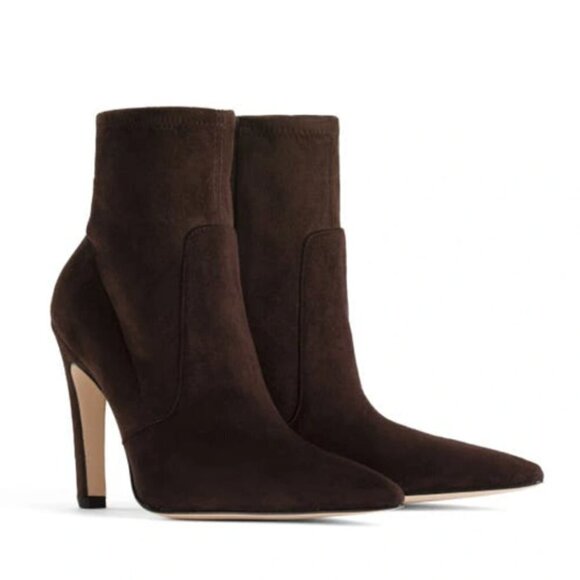 Good American Icon Bootie Suede Chocolate Brown Heeled Pointy NEW NIB - Picture 2 of 10